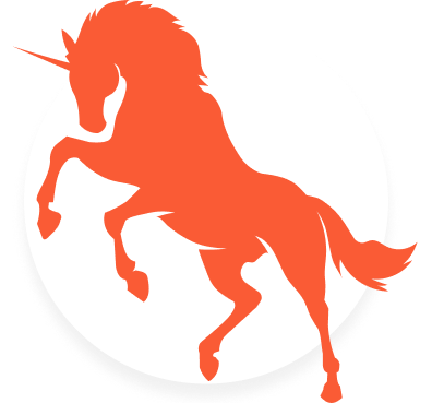 Orange agressive unicorn on white background